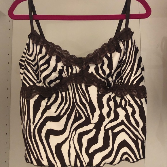 Y2K Zebra Pattern Lace Cross Crop Top - Picture 2 of 2